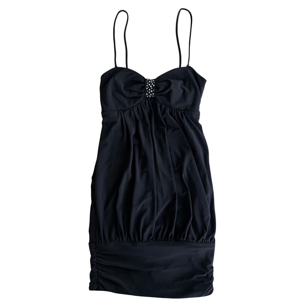 vintage y2k city studio black crystal embellished ruched hem mini dress